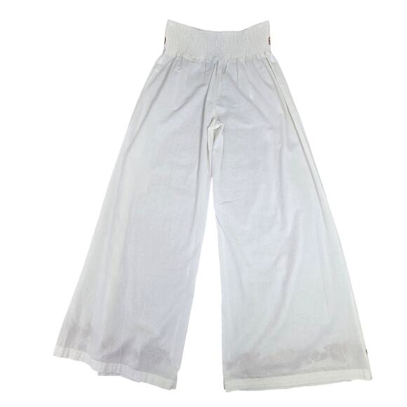 Modamalfi Wide Leg Palazzo Pants Womens Elastic Waist Band Embroidered Boho NEW - Picture 2 of 15